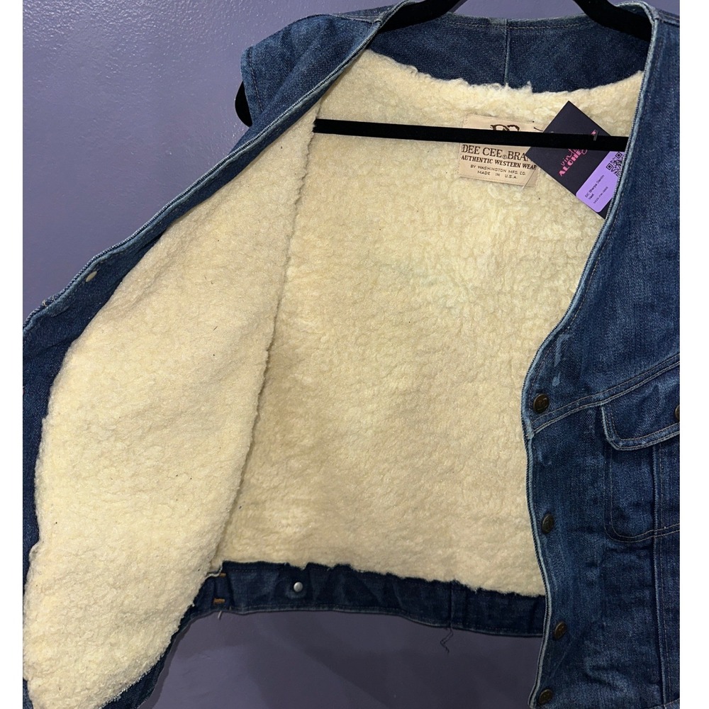 Vintage Dee Cee Sherpa Lined Denim Western Vest Mens Blue L XL Made in USA - Picture 4 of 7